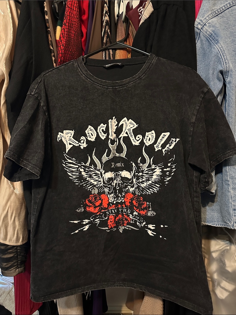 Rock Roll Skull Graphic Tee - Black